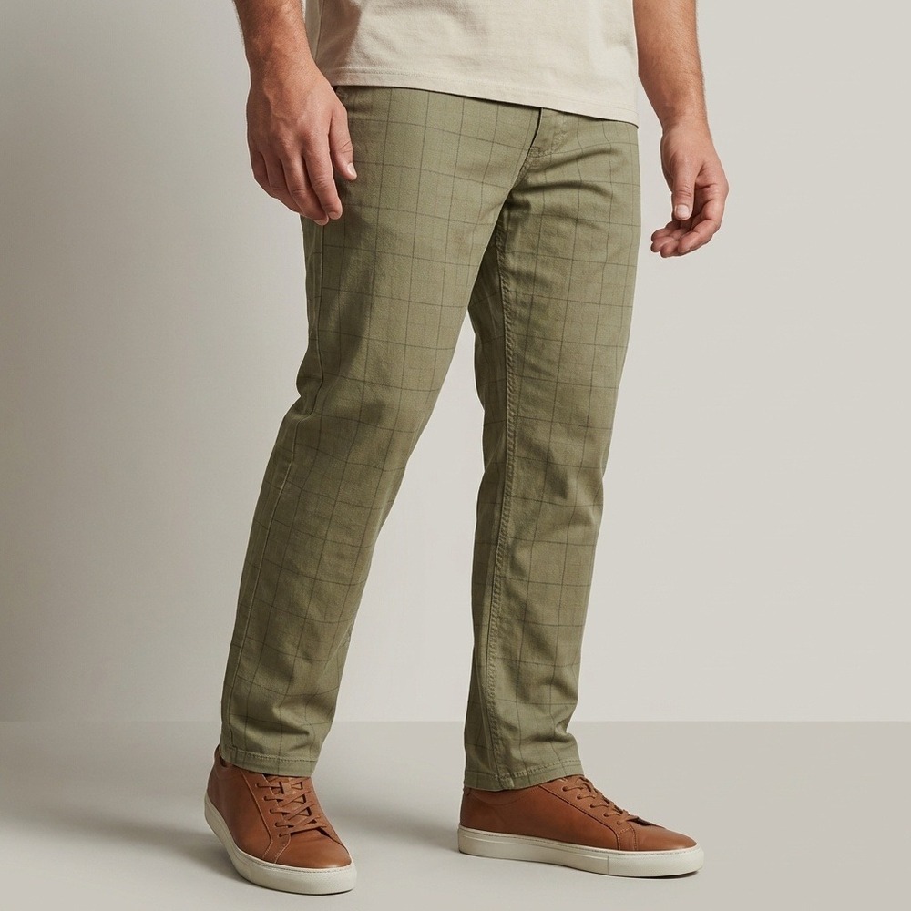 Brixton Choice Standard Fit Pants Mens 30x30 Olive Green‎ Windowpane Check Chino